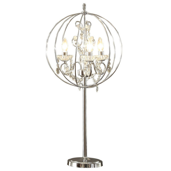 Shine 31 Inch Table Lamp, Chandelier Style, Crystal and Metal, Chrome - BM308928