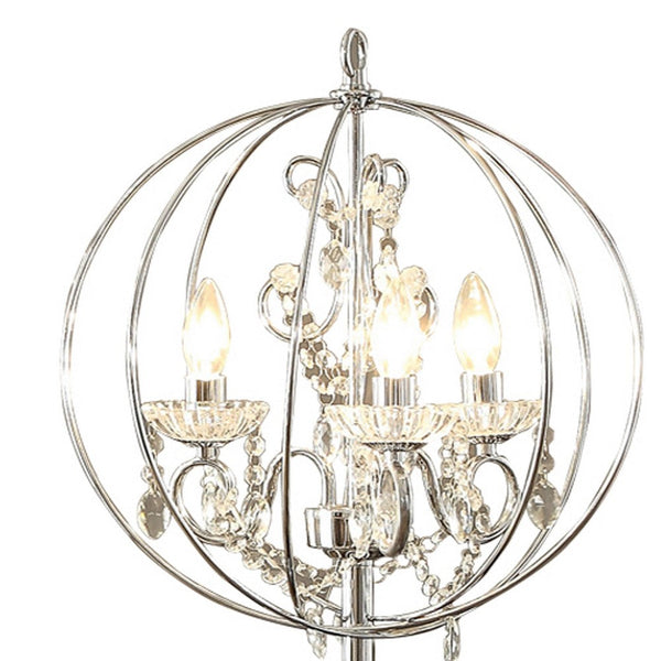 Shine 61 Inch Floor Lamp, Chandelier Style, Crystal and Metal, Chrome - BM308929
