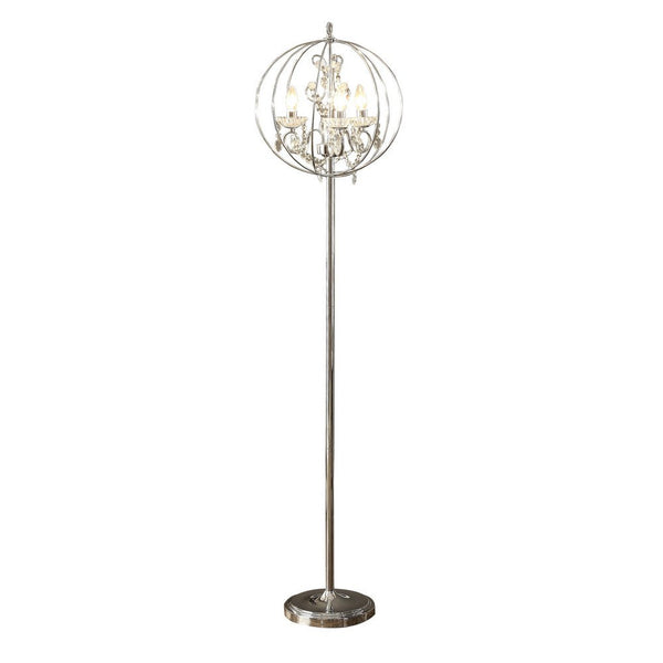 Shine 61 Inch Floor Lamp, Chandelier Style, Crystal and Metal, Chrome - BM308929