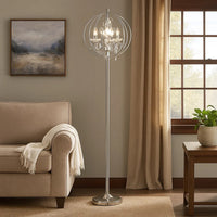 Shine 61 Inch Floor Lamp, Chandelier Style, Crystal and Metal, Chrome - BM308929