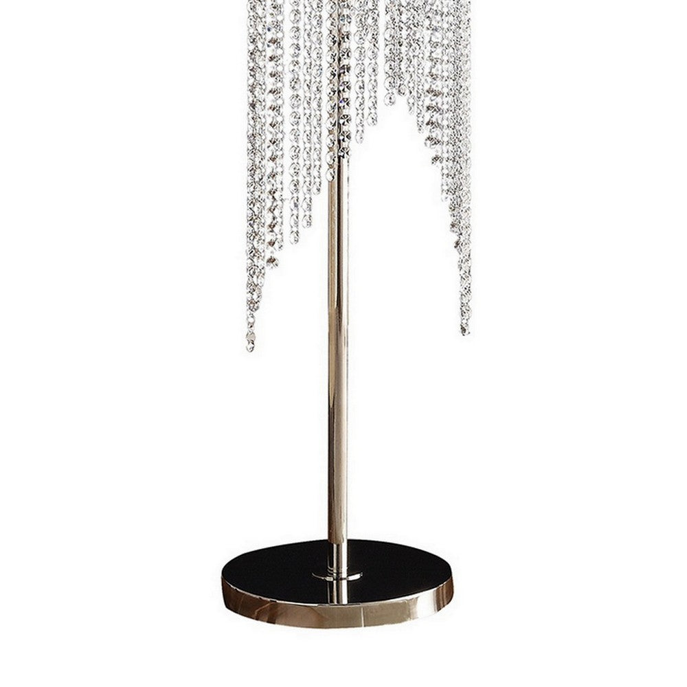 Mindy 62 Inch Floor Lamp, Crystal Raindrops Design, Metal, Clear Finish - BM308930