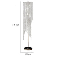 Mindy 62 Inch Floor Lamp, Crystal Raindrops Design, Metal, Clear Finish - BM308930