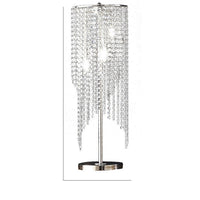 Mindy 30 Inch Table Lamp, Crystal Raindrops Design, Metal, Clear Finish - BM308931