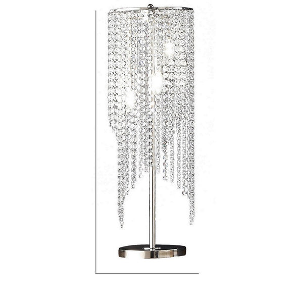 Mindy 30 Inch Table Lamp, Crystal Raindrops Design, Metal, Clear Finish - BM308931