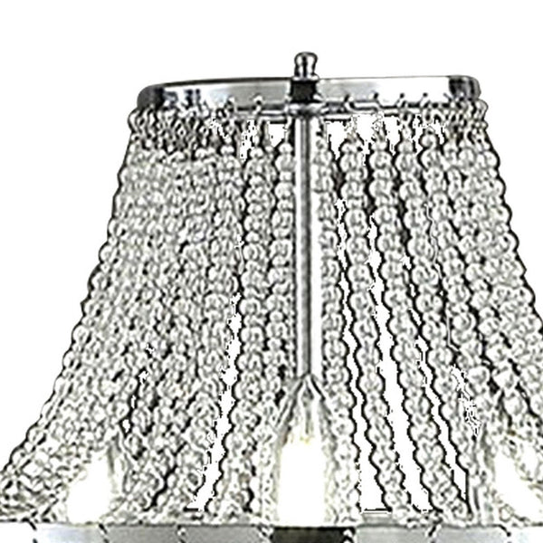 Cara 27 Inch Table Lamp, Hanging Drop Design, Crystal and Metal, Chrome - BM308932