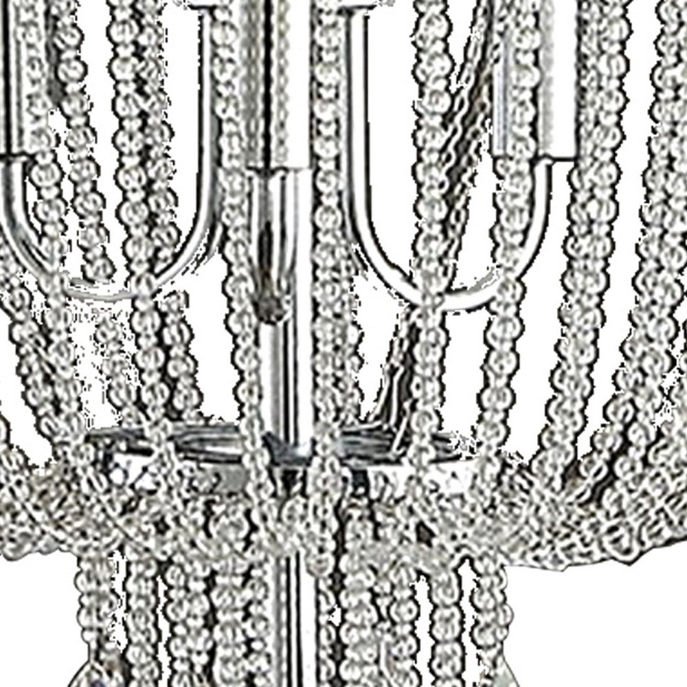 Cara 27 Inch Table Lamp, Hanging Drop Design, Crystal and Metal, Chrome - BM308932