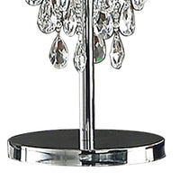 Cara 27 Inch Table Lamp, Hanging Drop Design, Crystal and Metal, Chrome - BM308932