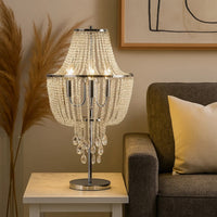 Cara 27 Inch Table Lamp, Hanging Drop Design, Crystal and Metal, Chrome - BM308932