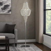 Cara 62 Inch Floor Lamp, Hanging Drop Design, Crystal and Metal, Chrome - BM308933
