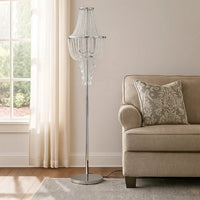 Cara 62 Inch Floor Lamp, Hanging Drop Design, Crystal and Metal, Chrome - BM308933