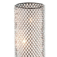 16 Inch Table Lamp, Crystal Cylinder Shade, Metal Mesh, Antique Bronze - BM308934