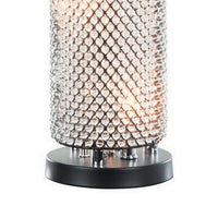 16 Inch Table Lamp, Crystal Cylinder Shade, Metal Mesh, Antique Bronze - BM308934