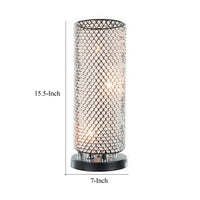 16 Inch Table Lamp, Crystal Cylinder Shade, Metal Mesh, Antique Bronze - BM308934