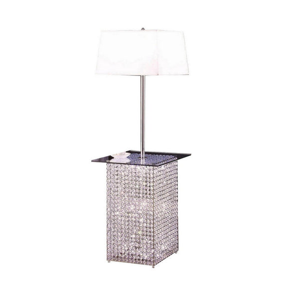 59 Inch Floor Lamp with Glass Tabletop, Crystal Stand, Metal, Clear - BM308935