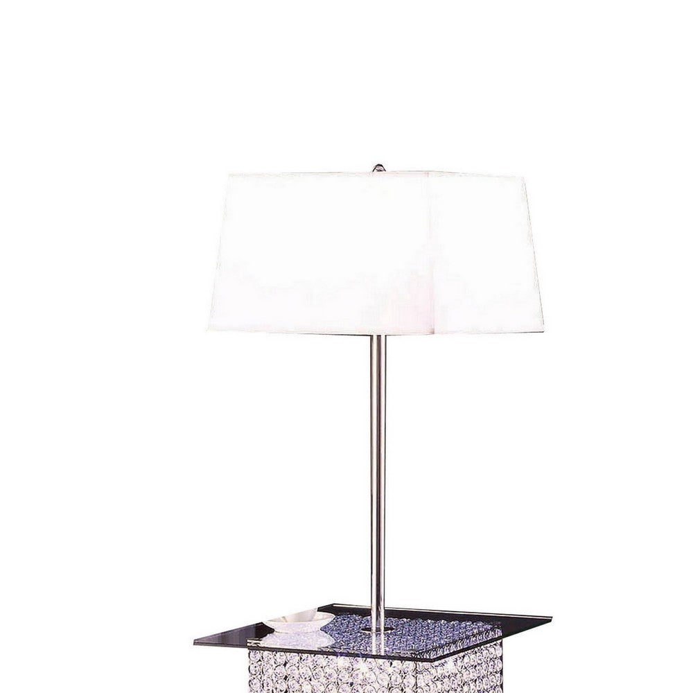 59 Inch Floor Lamp with Glass Tabletop, Crystal Stand, Metal, Clear - BM308935