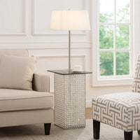59 Inch Floor Lamp with Glass Tabletop, Crystal Stand, Metal, Clear - BM308935