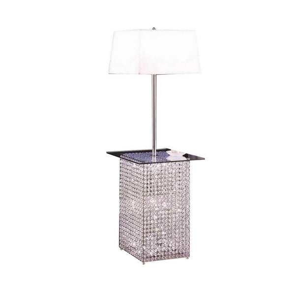 59 Inch Floor Lamp with Glass Tabletop, Crystal Stand, Metal, Clear - BM308935