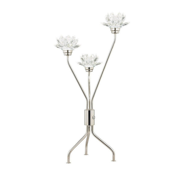 28 Inch Table Lamp, 3 Crystal Flower Shade, Stem Base, Metal, Nickel - BM308936