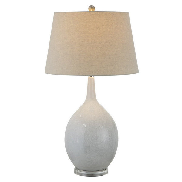 32 Inch Table Lamp, Empire Shade, Ceramic Stand, Crackle White Finish - BM308937