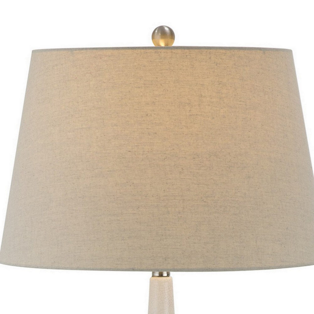 32 Inch Table Lamp, Empire Shade, Ceramic Stand, Crackle White Finish - BM308937