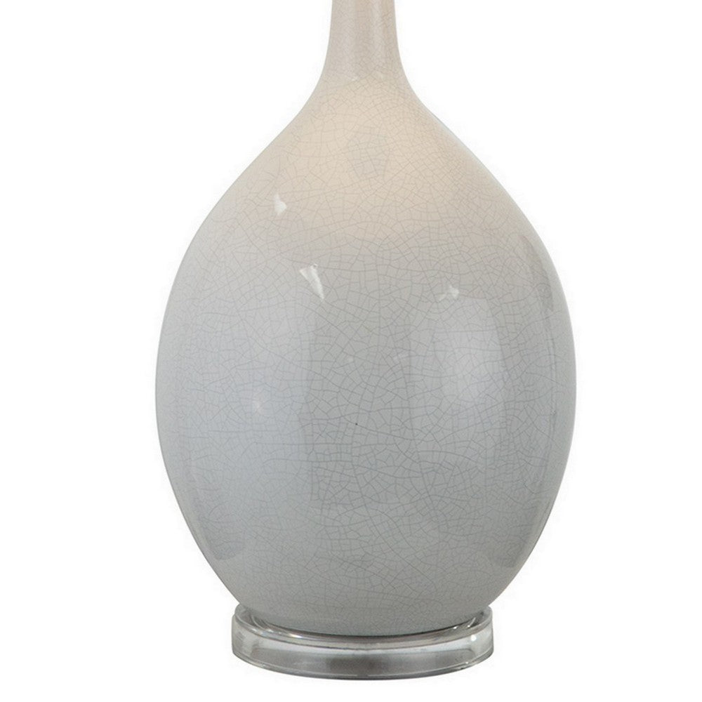 32 Inch Table Lamp, Empire Shade, Ceramic Stand, Crackle White Finish - BM308937