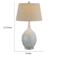 32 Inch Table Lamp, Empire Shade, Ceramic Stand, Crackle White Finish - BM308937