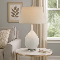 32 Inch Table Lamp, Empire Shade, Ceramic Stand, Crackle White Finish - BM308937