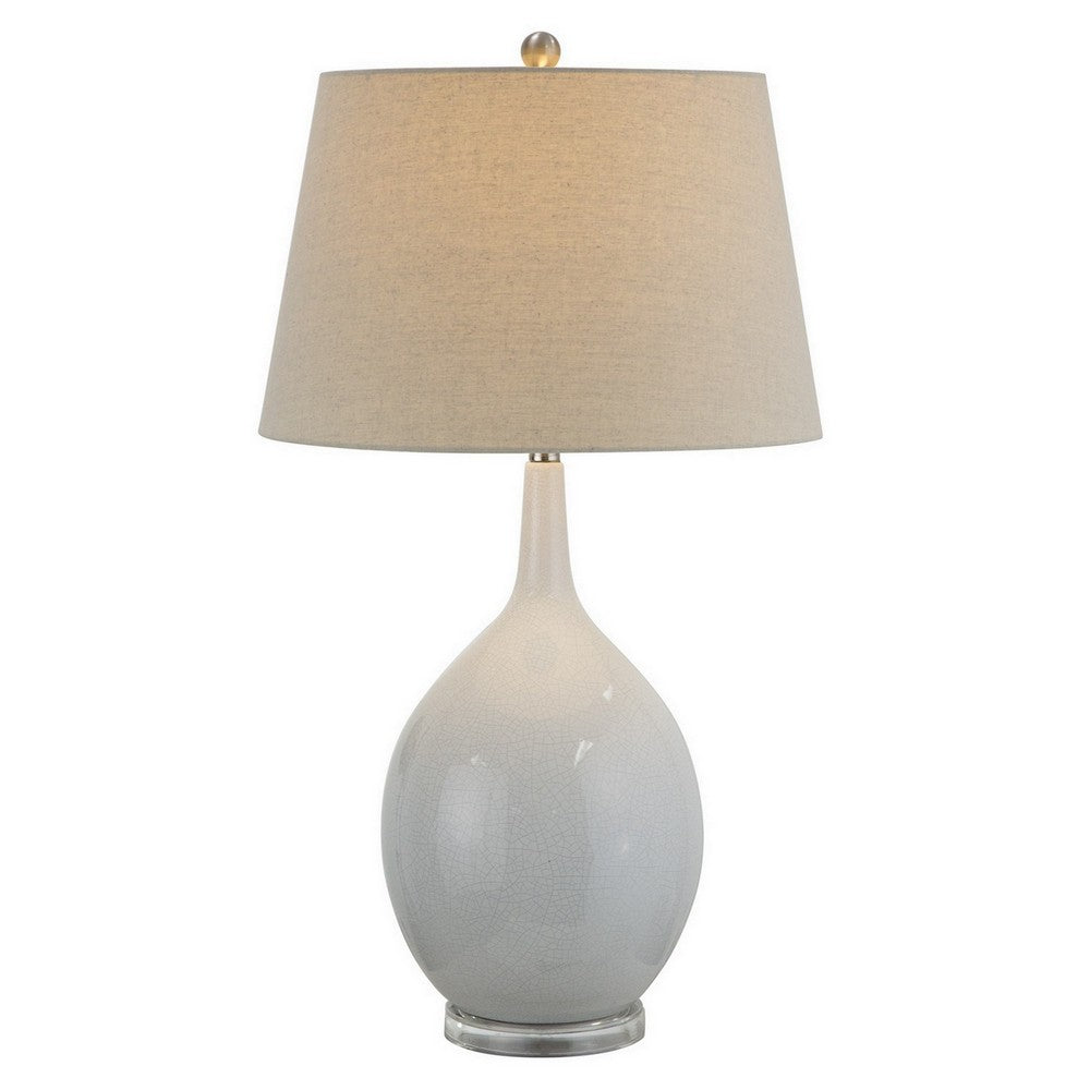 32 Inch Table Lamp, Empire Shade, Ceramic Stand, Crackle White Finish - BM308937