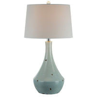 28 Inch Table Lamp with Clean Lines, Empire Shade, Ceramic, Teal Blue - BM308938