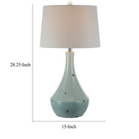 28 Inch Table Lamp with Clean Lines, Empire Shade, Ceramic, Teal Blue - BM308938