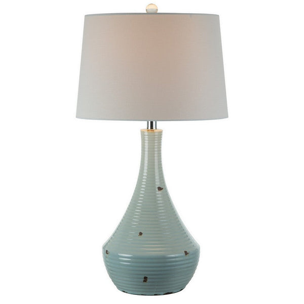 28 Inch Table Lamp with Clean Lines, Empire Shade, Ceramic, Teal Blue - BM308938