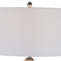 28 Inch Table Lamp, Lined Design, Empire Shade, Ceramic, Beige Taupe  - BM308939