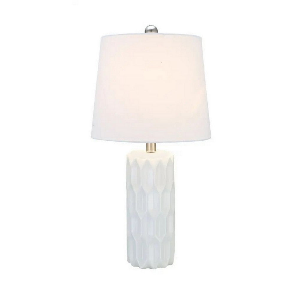 24 Inch Table Lamp, Textured Stand, Set of 2, Ceramic Snow White Finish - BM308940