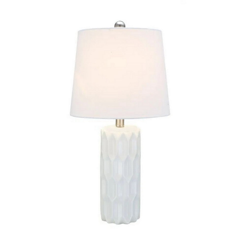 24 Inch Table Lamp, Textured Stand, Set of 2, Ceramic Snow White Finish - BM308940