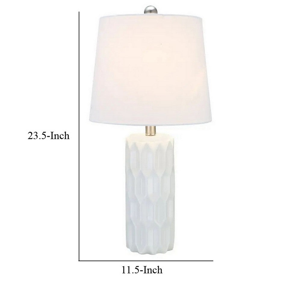 24 Inch Table Lamp, Textured Stand, Set of 2, Ceramic Snow White Finish - BM308940