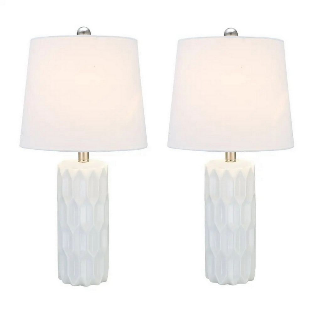 24 Inch Table Lamp, Textured Stand, Set of 2, Ceramic Snow White Finish - BM308940