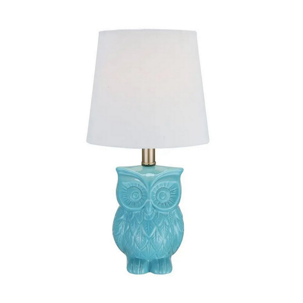 18 Inch Table Lamp with Owl Stand, Set of 2, Ceramic, Aqua Haze Finish - BM308941