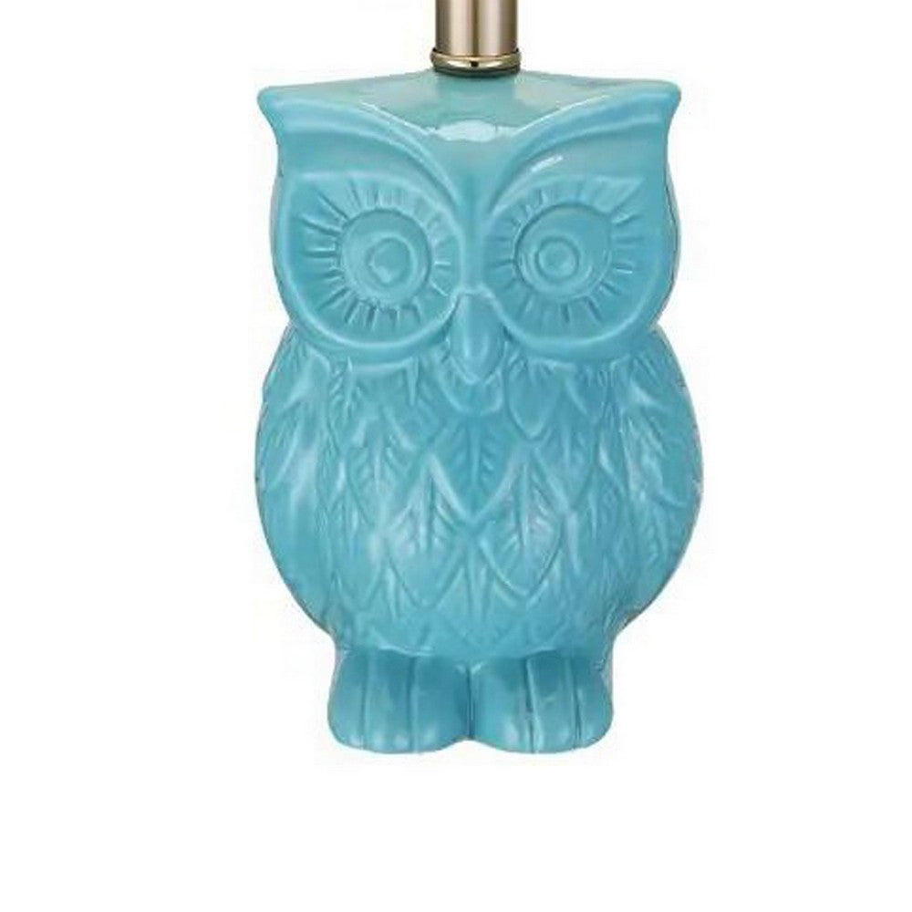 18 Inch Table Lamp with Owl Stand, Set of 2, Ceramic, Aqua Haze Finish - BM308941