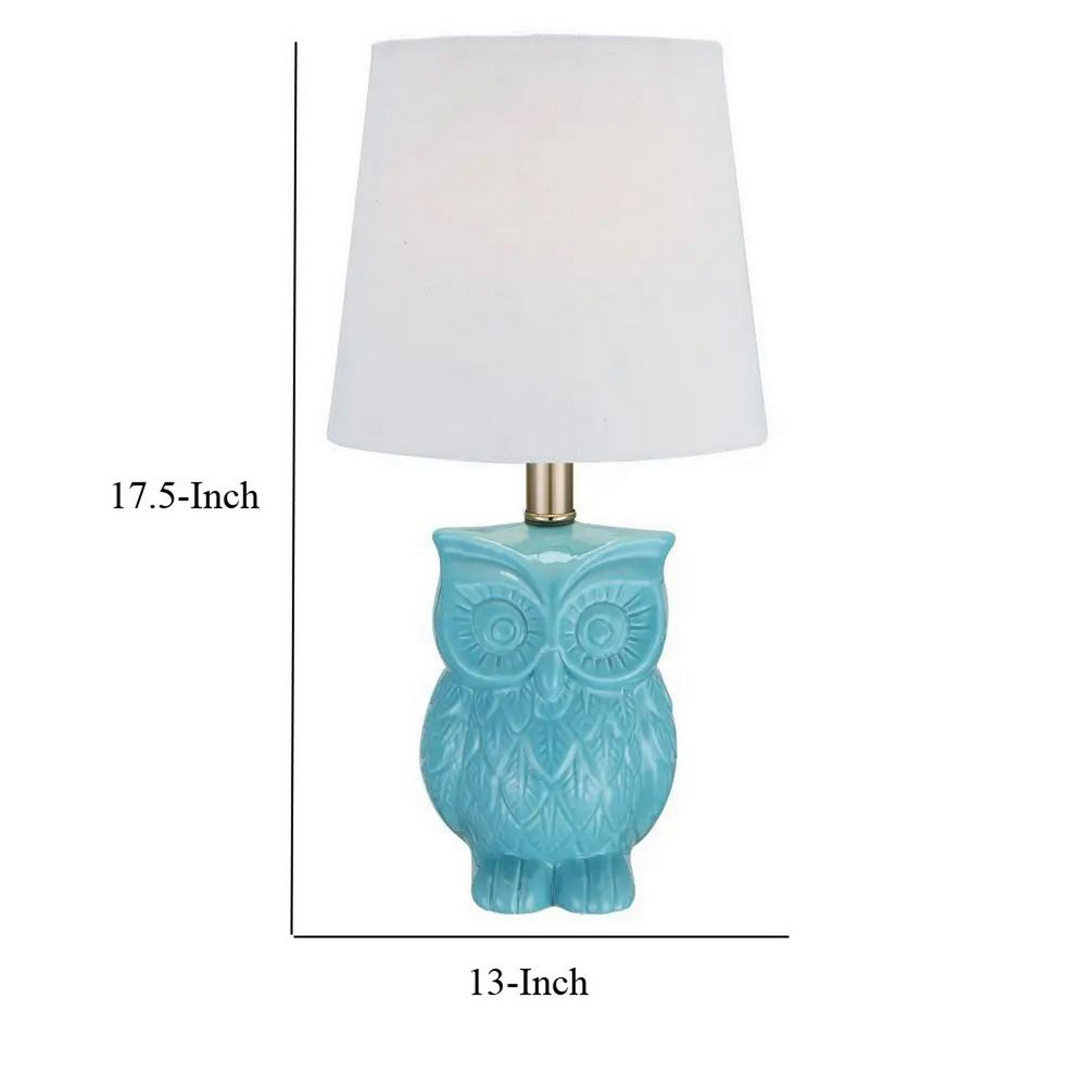 18 Inch Table Lamp with Owl Stand, Set of 2, Ceramic, Aqua Haze Finish - BM308941