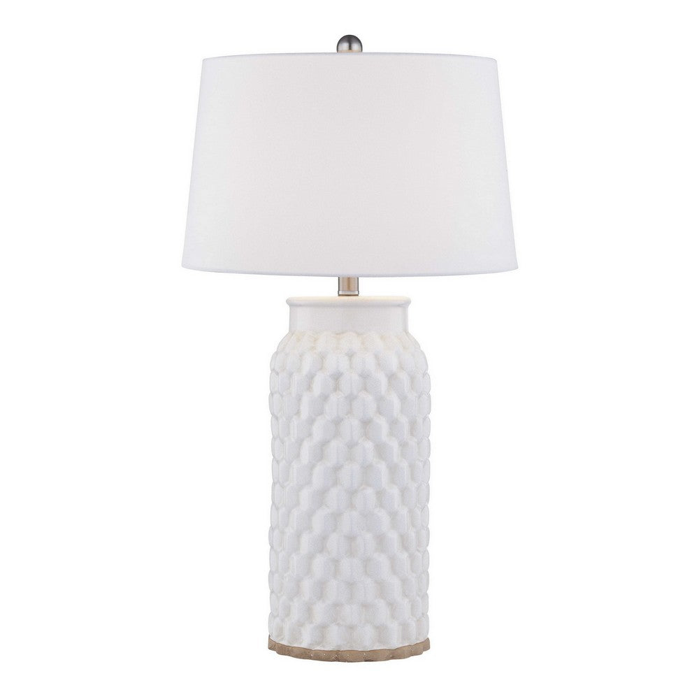 28 Inch Table Lamp, Textured Stand, Gold Trim, Ceramic, Crackle Cream - BM308943