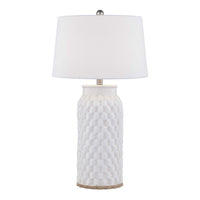 28 Inch Table Lamp, Textured Stand, Gold Trim, Ceramic, Crackle Cream - BM308943