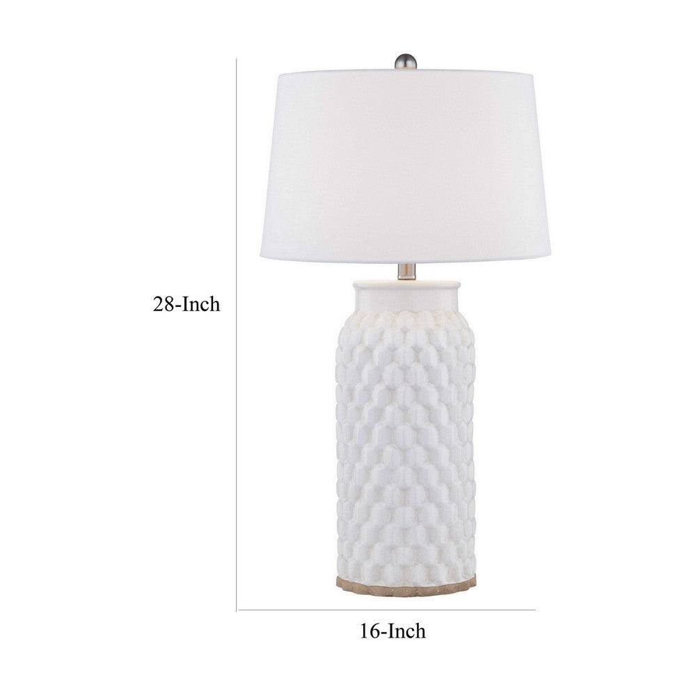 28 Inch Table Lamp, Textured Stand, Gold Trim, Ceramic, Crackle Cream - BM308943