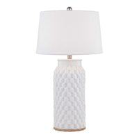 28 Inch Table Lamp, Textured Stand, Gold Trim, Ceramic, Crackle Cream - BM308943