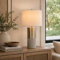 29 Inch Table Lamp, Set of 2, Metal, Concrete, Gray and Chrome Finish - BM308944
