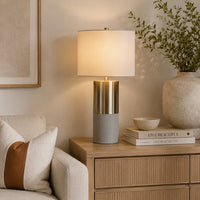 29 Inch Table Lamp, Set of 2, Metal, Concrete, Gray and Chrome Finish - BM308944