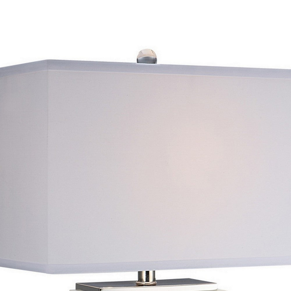 29 Inch Table Lamp, White Marble Stand, Rectangular Shade, Metal Base - BM308945