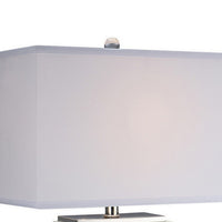 29 Inch Table Lamp, White Marble Stand, Rectangular Shade, Metal Base - BM308945