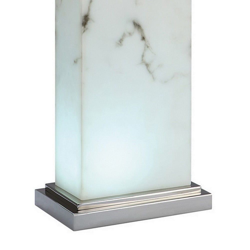 29 Inch Table Lamp, White Marble Stand, Rectangular Shade, Metal Base - BM308945