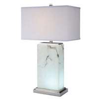 29 Inch Table Lamp, White Marble Stand, Rectangular Shade, Metal Base - BM308945