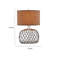 24 Inch Table Lamp with Netted Twine Base, Set of 2, Glass, Brown and Clear - BM308946